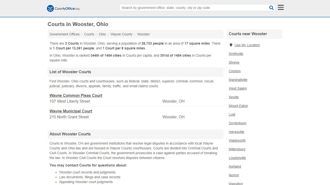 Courts - Wooster, OH (Court Records & Calendars) - County Office